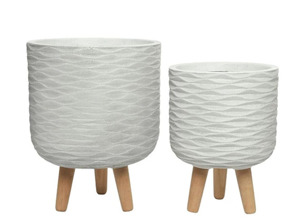 Macetero De Fibra Blanco Con Patas 22 Cm