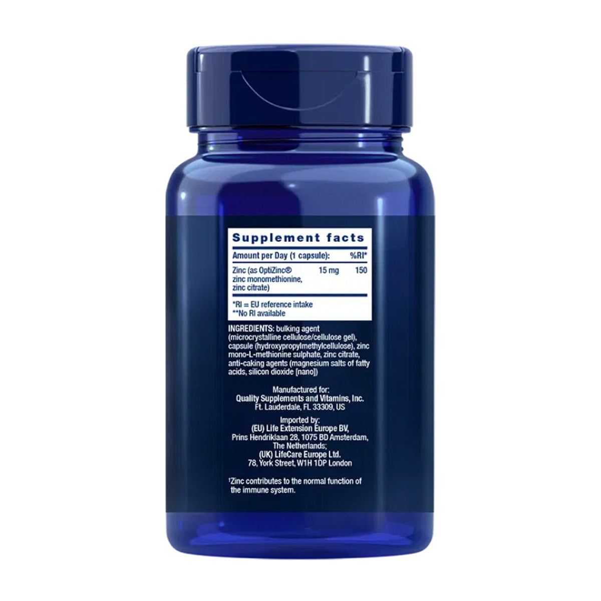 Zinc Caps 15 mg, Life Extension 150 cápsulas
