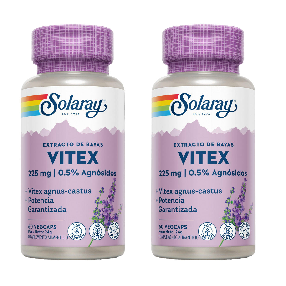 Pack 2x Vitex (Sauzgatillo) Solaray 60 VegCaps- Sin Gluten. Apto Para Veganos.