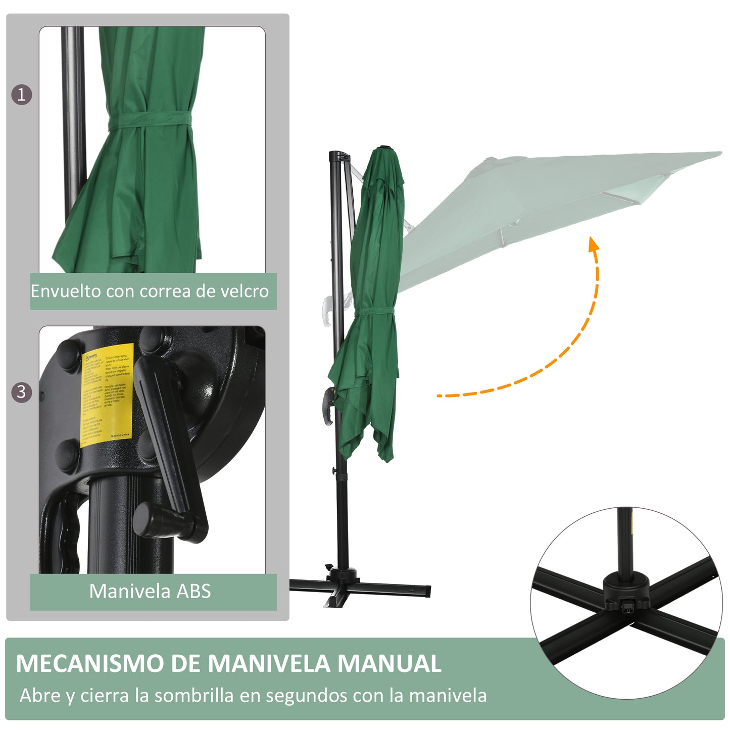 Outsunny Sombrilla De Jardín De Aluminio 245x245x248 Cm Con Manivela Verde_5