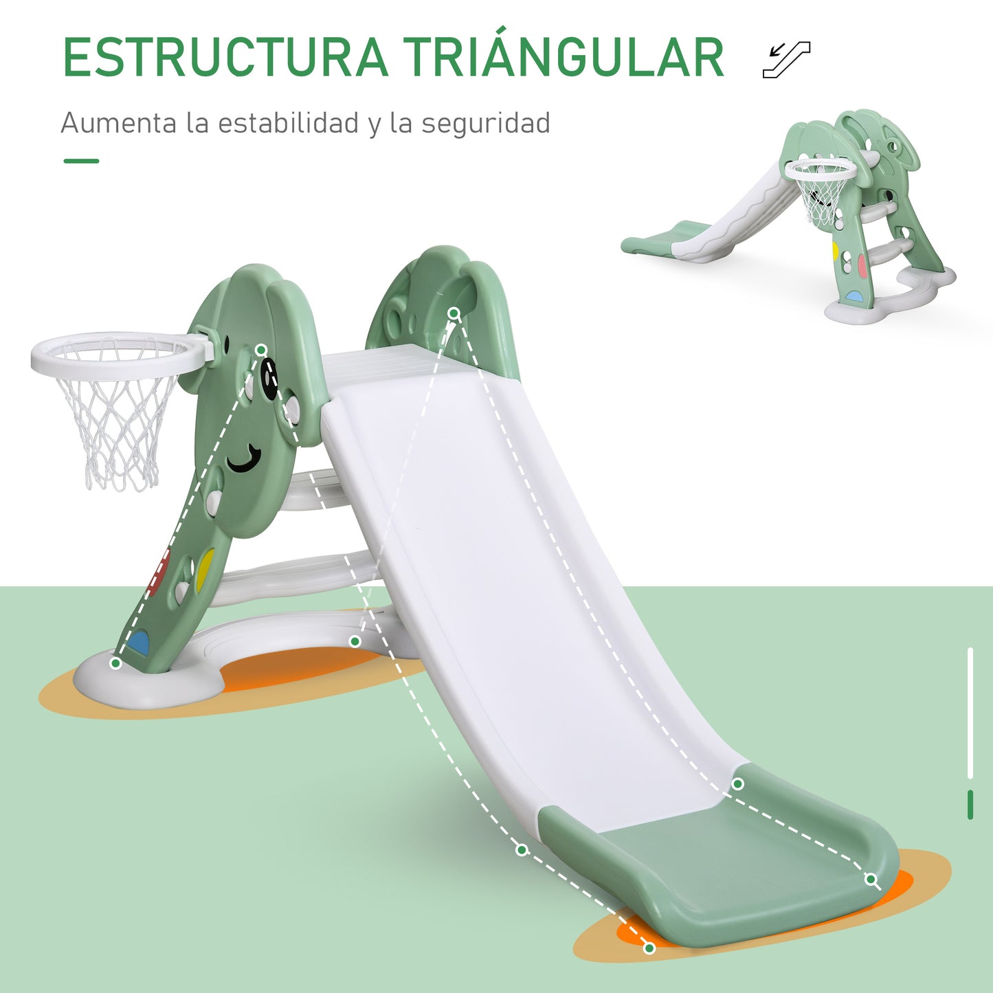 Homcom Tobogán Infantil Con Canasta Baloncesto Inflador 18-48 Meses 68x146x68cm_5
