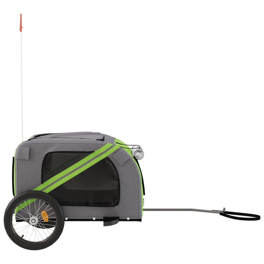 Remolque De Bicicleta Mascotas Hierro Tela Oxford Verde Gris_5