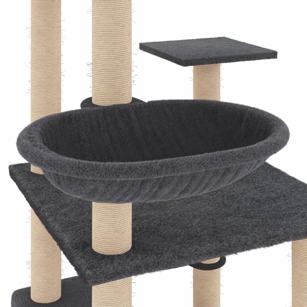 Vidaxl Rascador Para Gatos Con Postes De Sisal Gris Oscuro 141 Cm_5