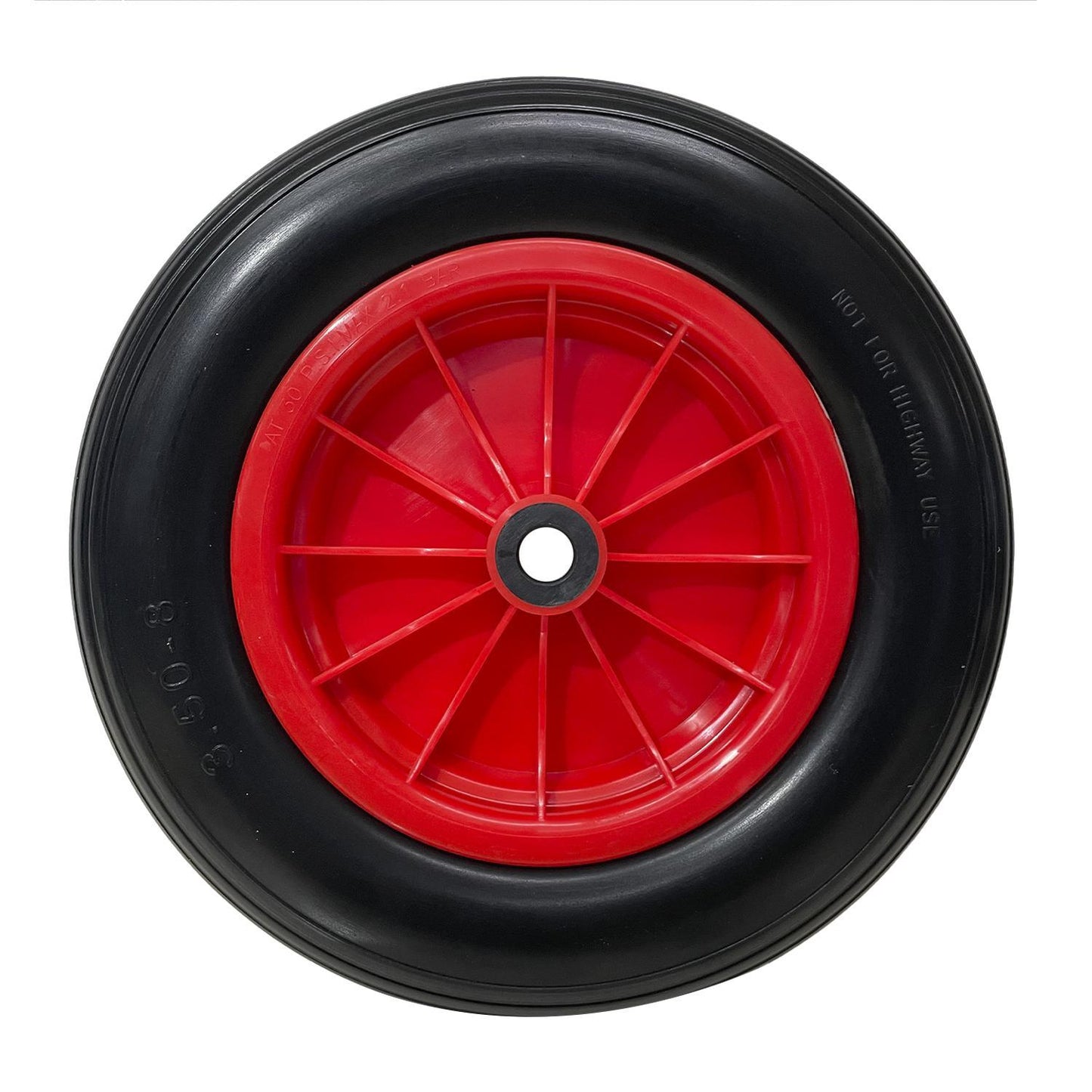 Rueda Carretilla Invernadero Poliuretano Impinchable Llanta Plástico, Ø 360 Mm. Eje Ø 20 Mm.