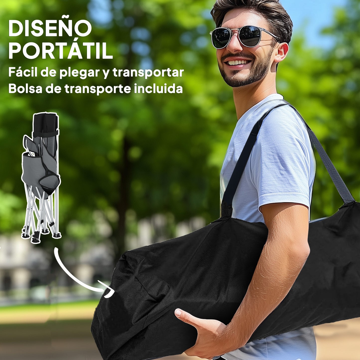 Outsunny Conjunto De 2 Sillas Plegables Camping Con Reposapiés Desmontable Gris_5