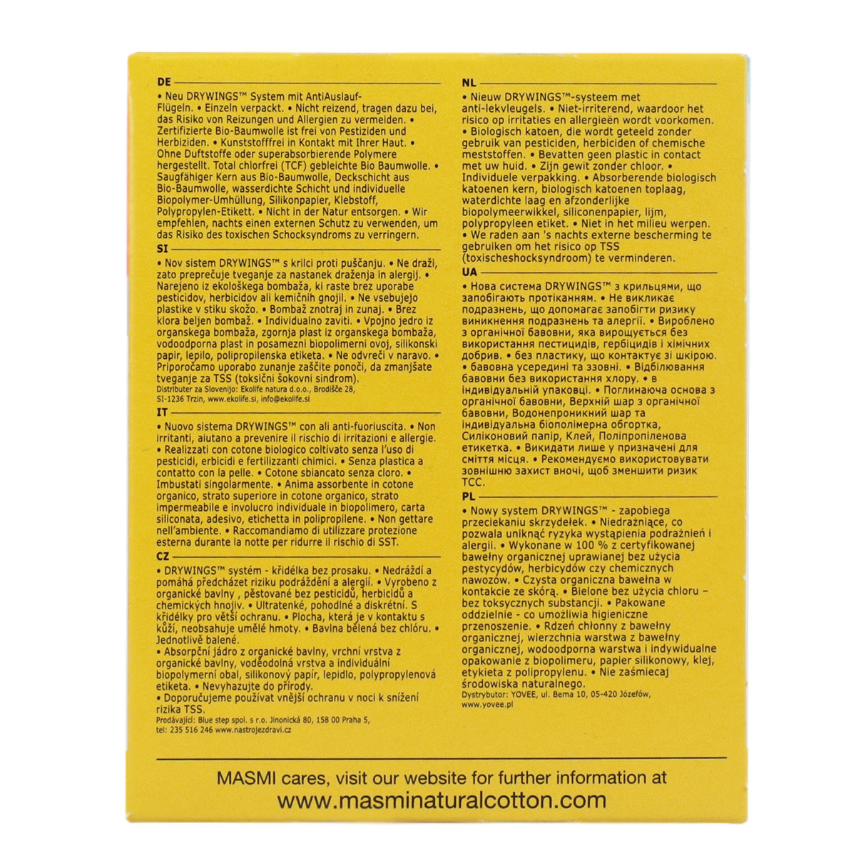 Compresas alas ultra dia 100% algodón Masmi 10 Uds