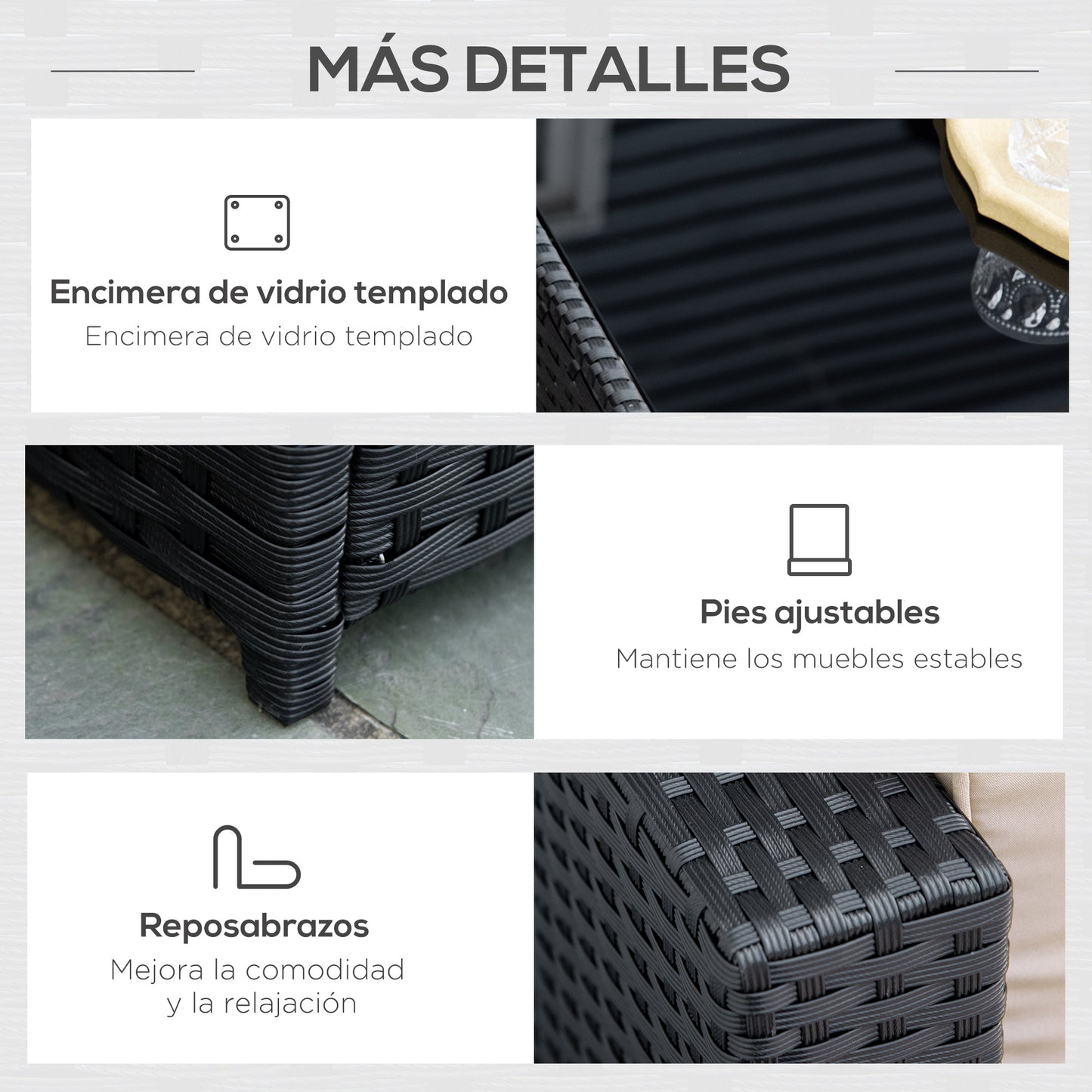 Outsunny Conjunto Muebles De Jardín De Ratán 7 Piezas Mesa Sofás Taburetes Con_5