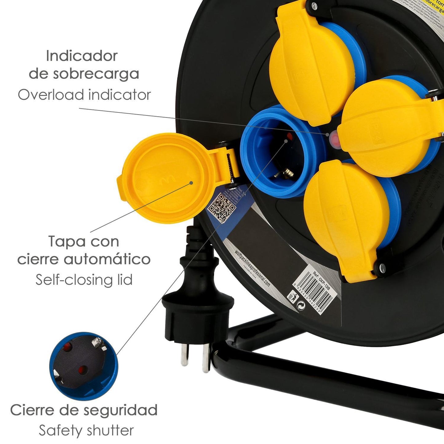 Extensible Industrial 50 Metros Protección Ip44 Con Tapas, Extensible Electrico, Enrollacables, Alaragadera, Cable Extensible