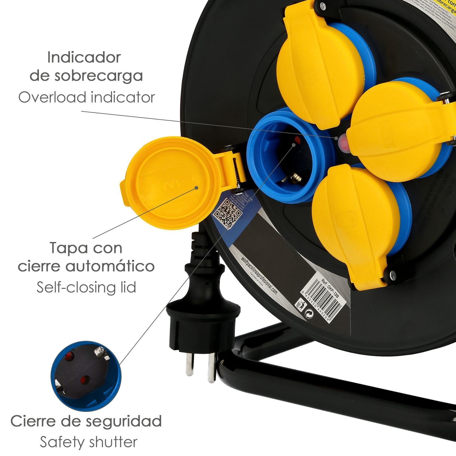 Extensible Industrial 50 Metros Protección Ip44 Con Tapas, Extensible Electrico, Enrollacables, Alaragadera, Cable Extensible