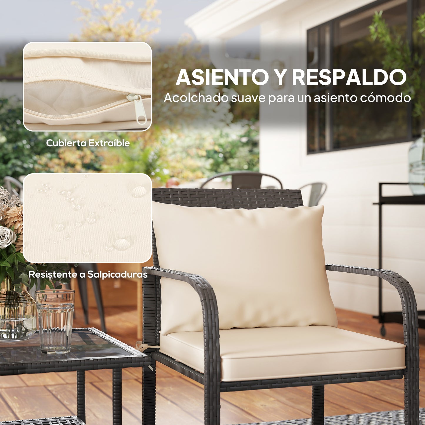 Outsunny Muebles De Jardín Con 2 Sillas Con Cojines Lavables Y Mesa Con Estante_5