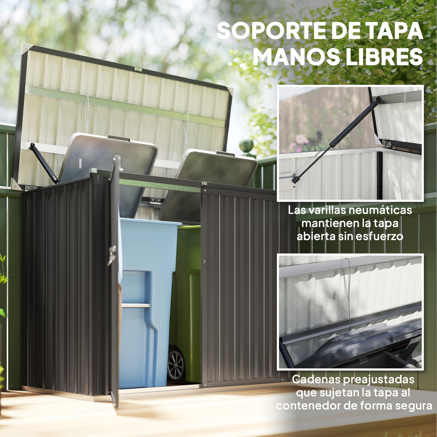 Cobertizo Para Contenedor De Basura Doble De Acero Galvanizado Con Tapa Abatible_5