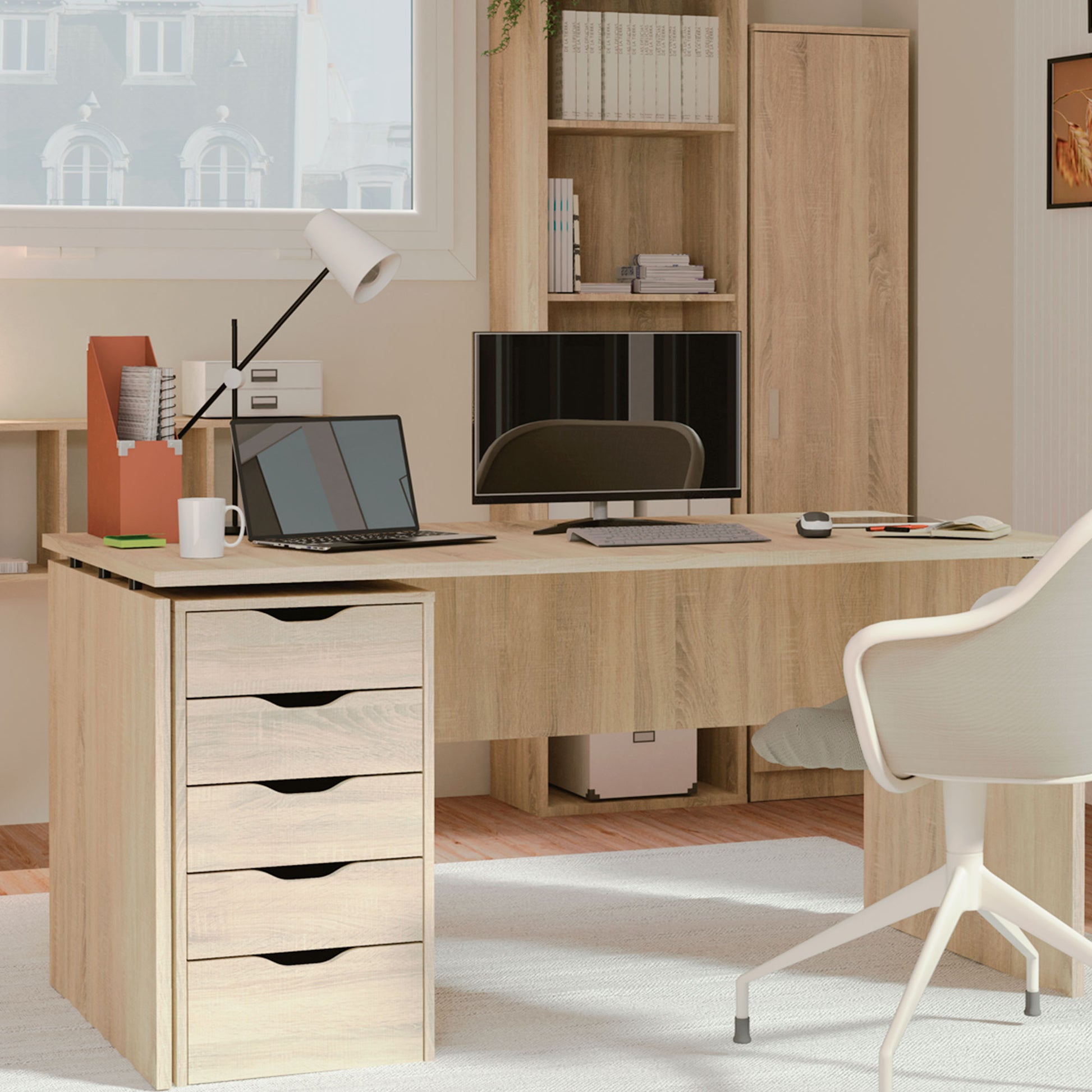 Escritorio, Mesa De Ordenador Oficina, Estudio 76 X 155 X 68 Cm, Despacho, Habitación, Desk, Briebe, Zenith, Madera