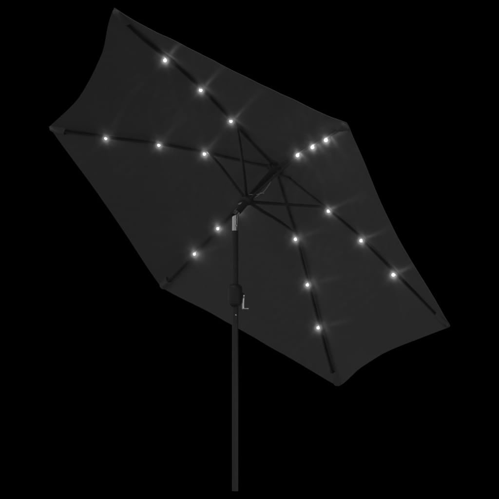 Vidaxl Sombrilla De Jardín Con Luces Led Palo De Acero Negro 300 Cm_4