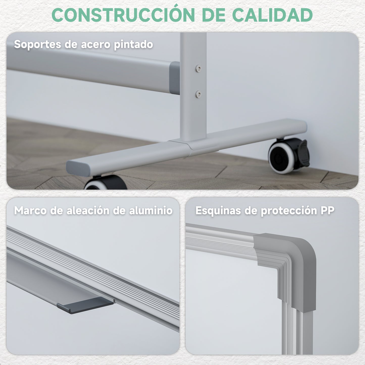 Homcom Pizarra Blanca Móvil De Doble Cara Magnética 120x90 Cm Con Soporte_5