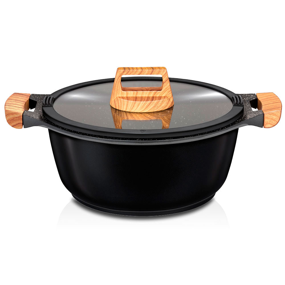 Batería Cocina Inducción 3 Piezas Aluminio Fundido Antiadherente Ilag Sin Pfoa Set Cazuelas Sartén Smile Wood, Negro