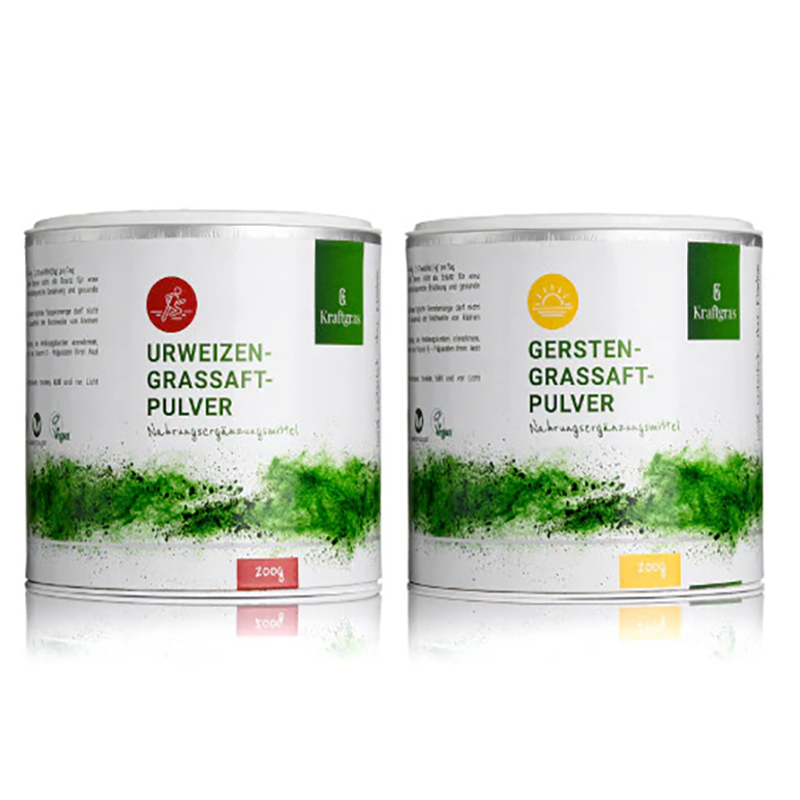 Kraftgras - Polvo de jugo de trigo ancestral ecológico + jugo de cebada ecológico 200 g cada uno (vegano y natural)