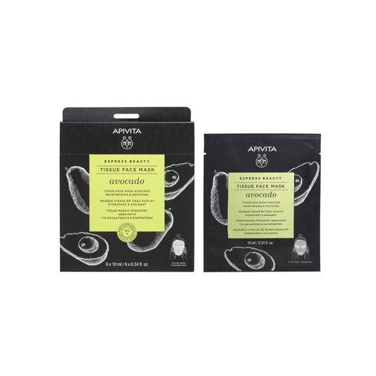 Mascarilla facial de tejido hidratante y calmante con aguacate EXPRESS SHEET, APIVITA 6*10 ml