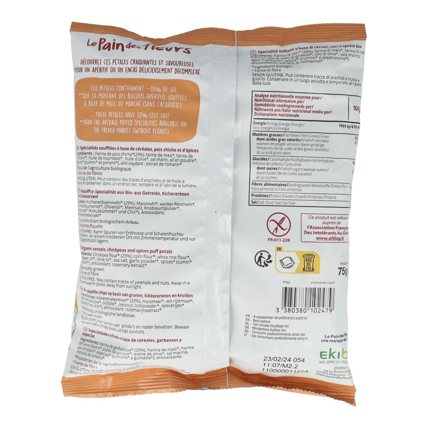 Chips Petálos estilo Hummus Sin gluten Bio Le Pain des Fleurs 75 g