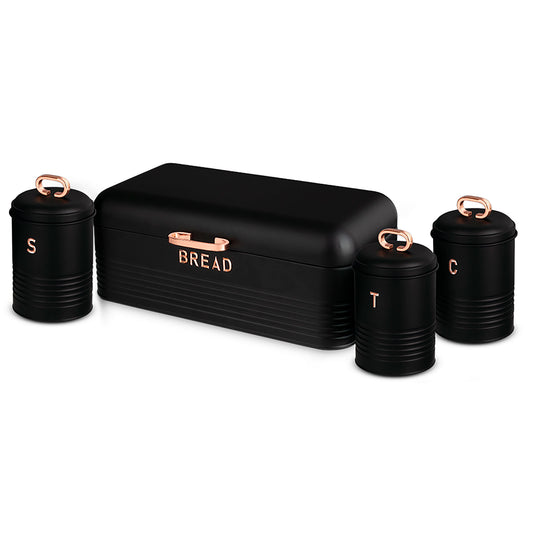 Panera De Mesa +juego 3 Botes Cocina Almacenaje Acero Inoxidable Contenedor De Pan Con Tapa Berlinger Haus Black Rose, Oro Rosado/negro