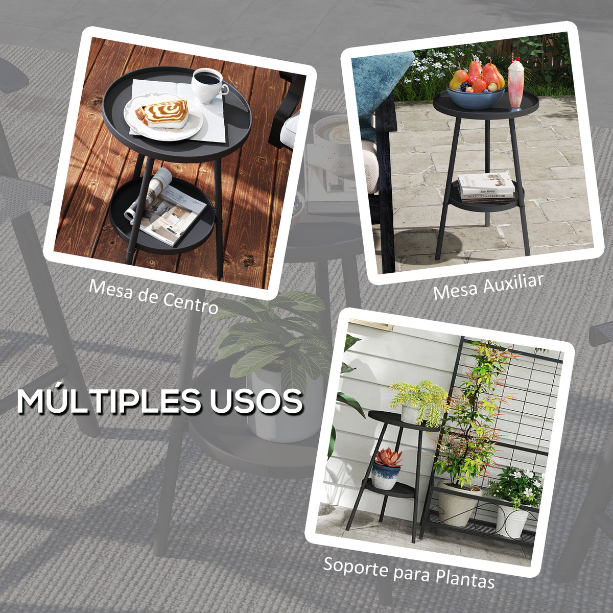 Outsunny Mesa De Jardín Redonda De 2 Niveles Con Bandeja Inferior Negro_5
