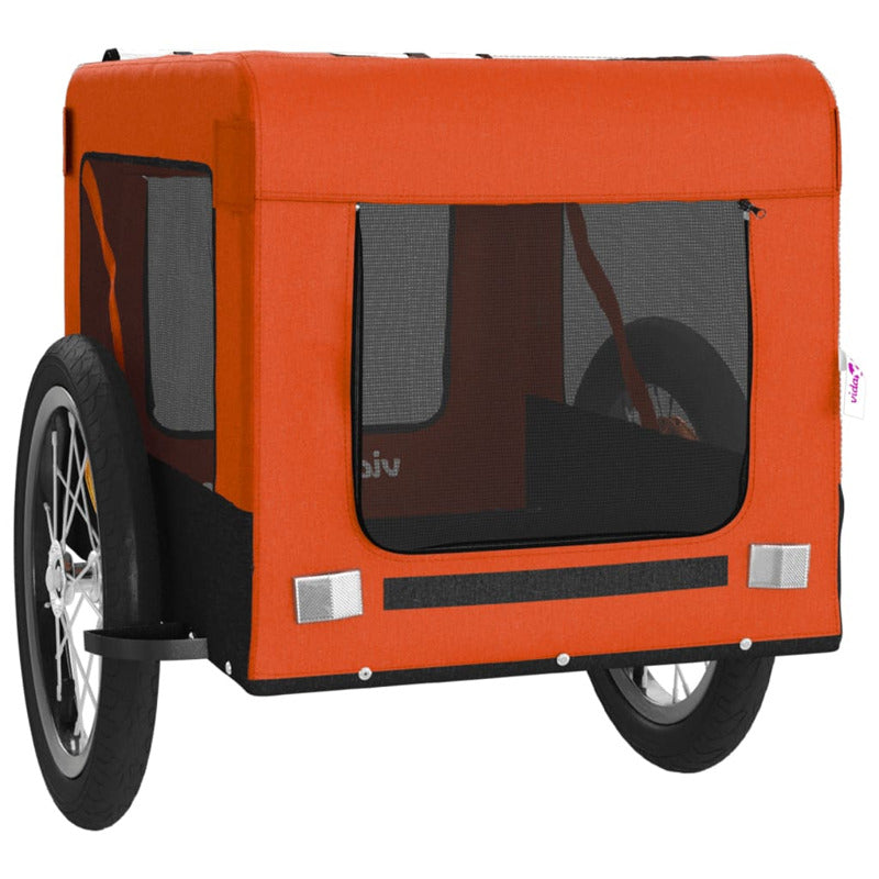 Vidaxl Remolque De Bicicleta Mascotas Hierro Tela Oxford Naranja Negro_5