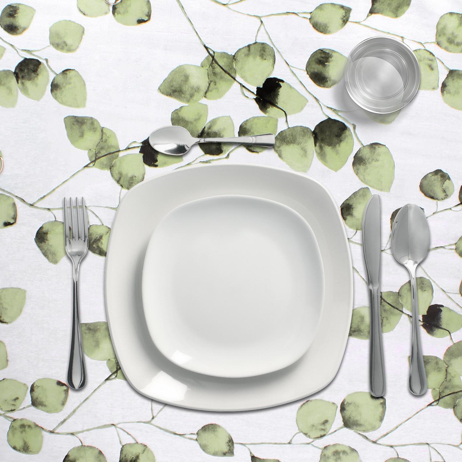 Mantel Hule Redondo Hojas Verdes Impermeable Antimanchas Pvc Ø140 Cm. Uso Interior Y Exterior