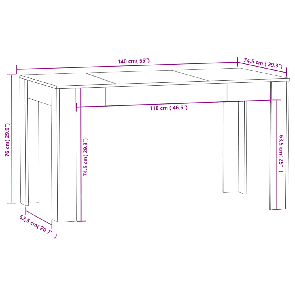 Mesa De Comedor De Aglomerado Blanco Brillante 140x74,5x76 Cm_3