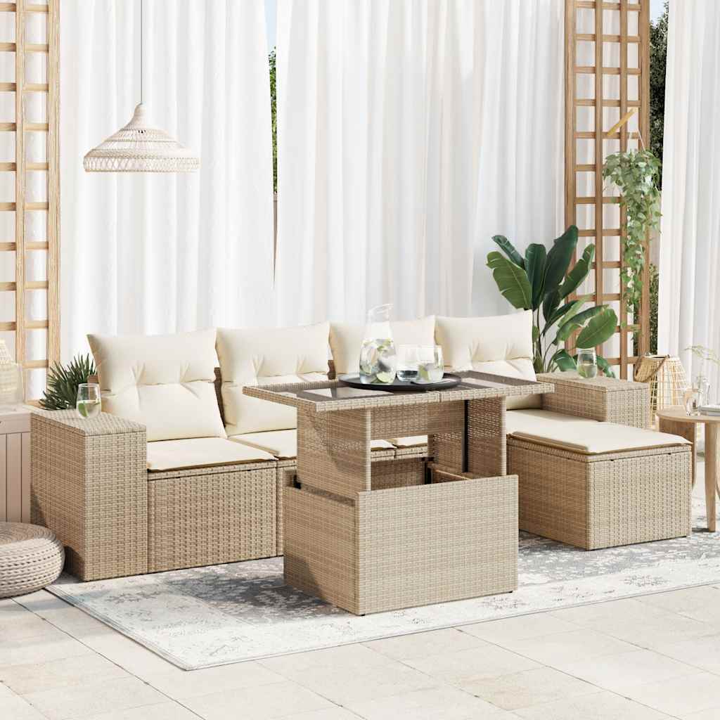 Juego De Sofás Jardín Con Cojines 6 Pzas Ratán Sintético Beige / Vetonek_5