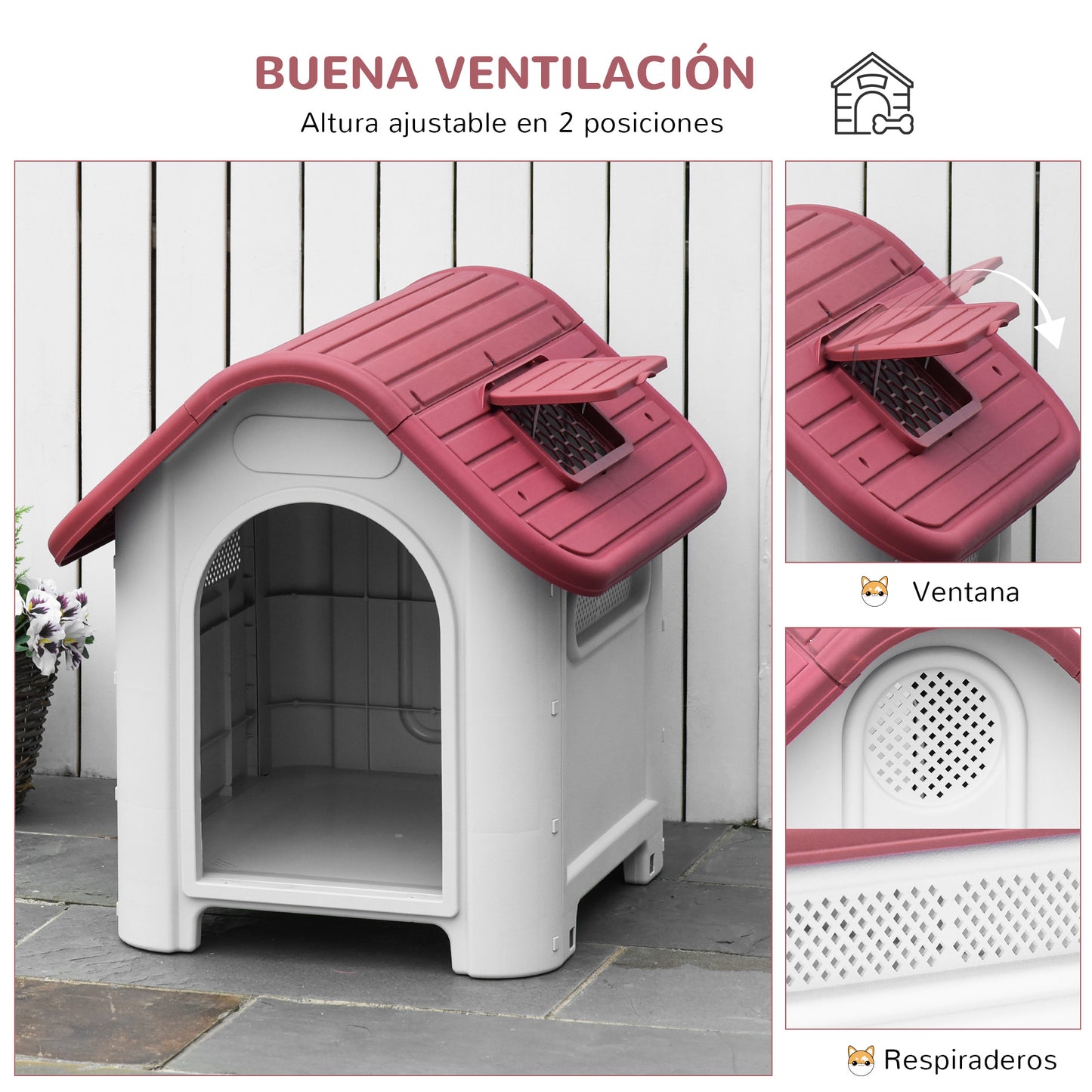 Pawhut Caseta De Perro Con 3 Respiraderos Puerta Ventana Para Jardín Terraza_5
