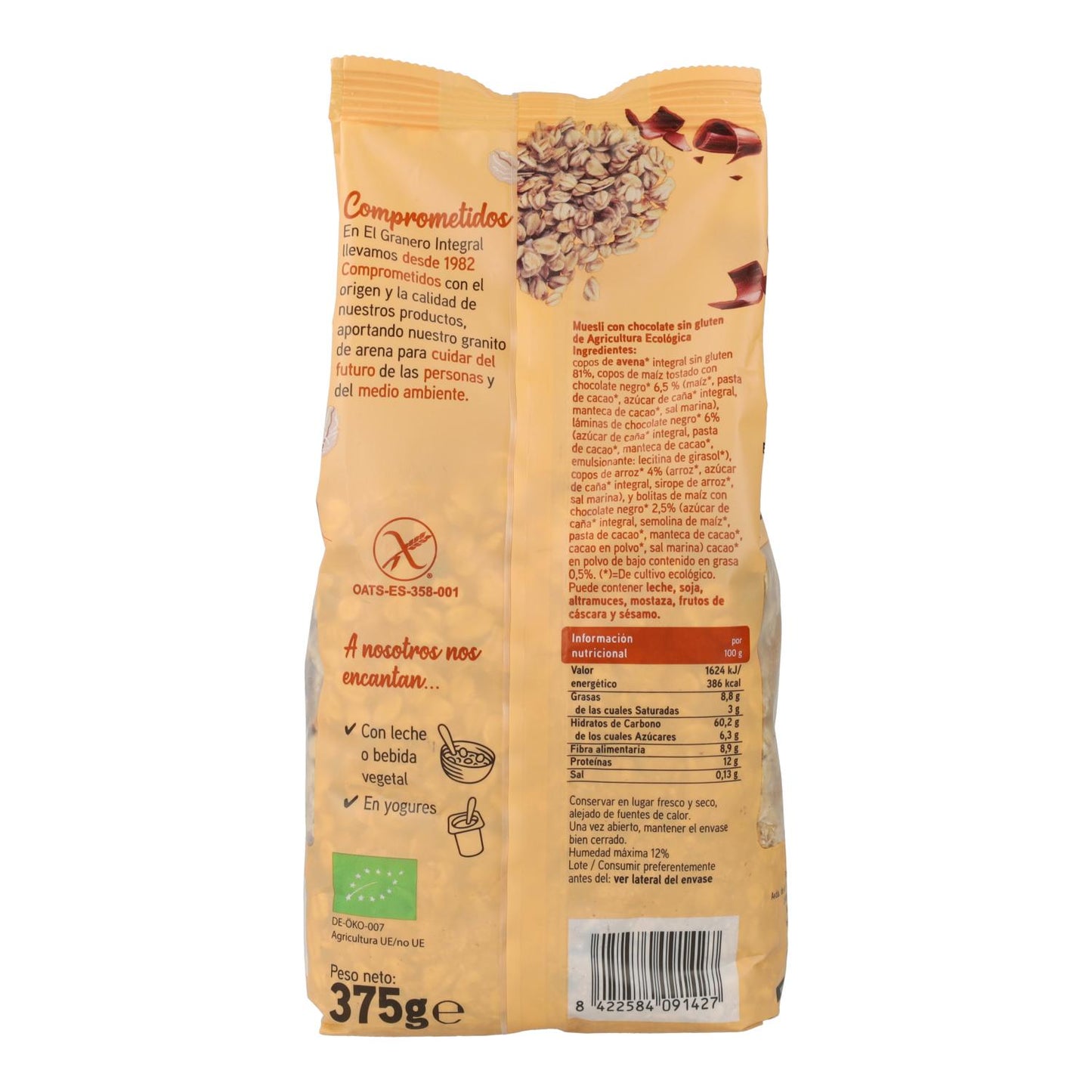 Muesli con Chocolate Sin Gluten Bio El Granero, 375gr