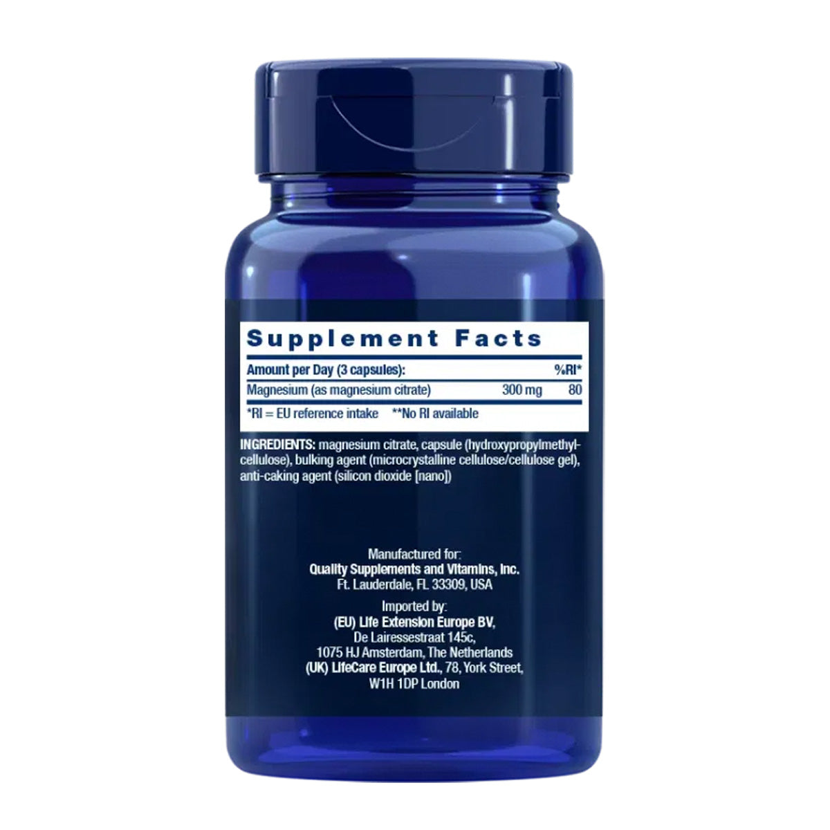 Magnesium (Citrate) 100 mg, Life Extension 100 cápsulas