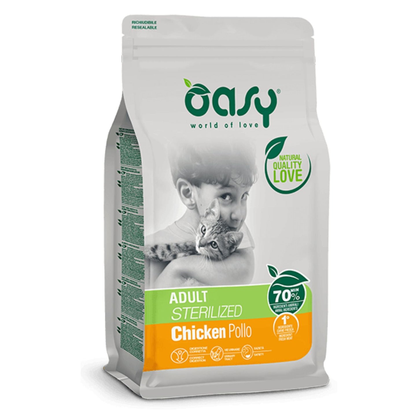 Pienso Oasy Para Gato Adulto Esterilizado De Pollo 1.5 Kg_0