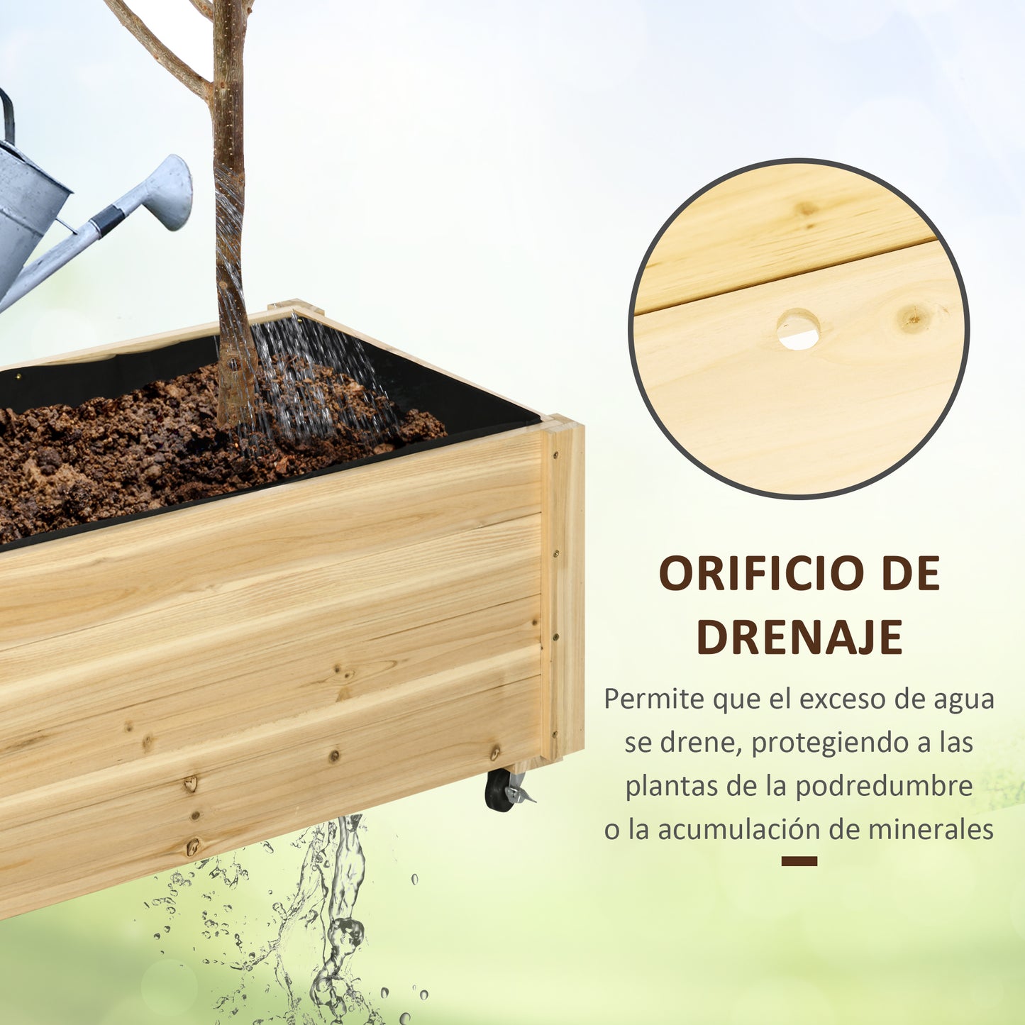 Outsunny Jardinera De Madera Con Ruedas Tela No Tejida 89x48x47 Cm Natural_5