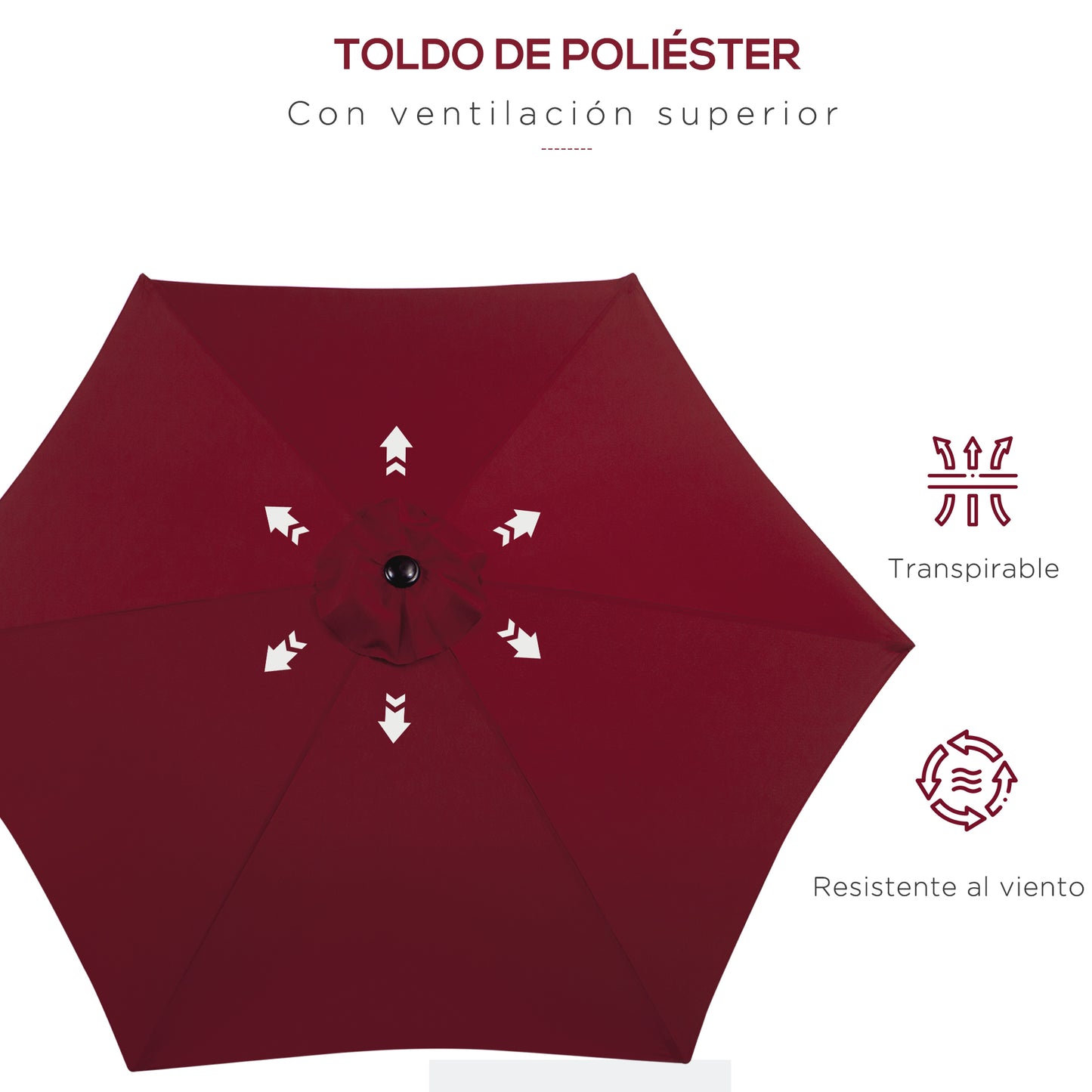 Outsunny Sombrilla De Jardín Ø260x235cm Reclinable Con Manivela 6 Varillas Rojo_5