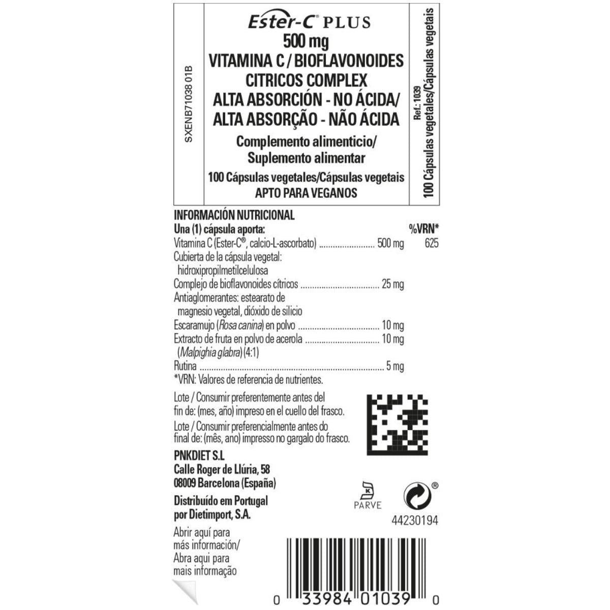 Ester C plus Vitamina C  de 500mg  Solgar 100 cápsulas vegetales