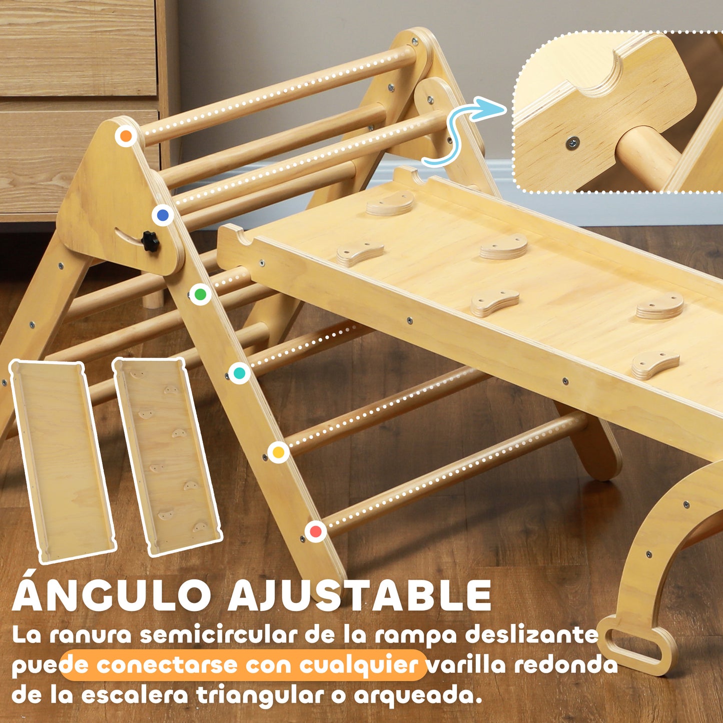 Aiyaplay 5 En 1 Triángulo De Escalada De Madera 178x64,5x63 Cm Madera Natural_5