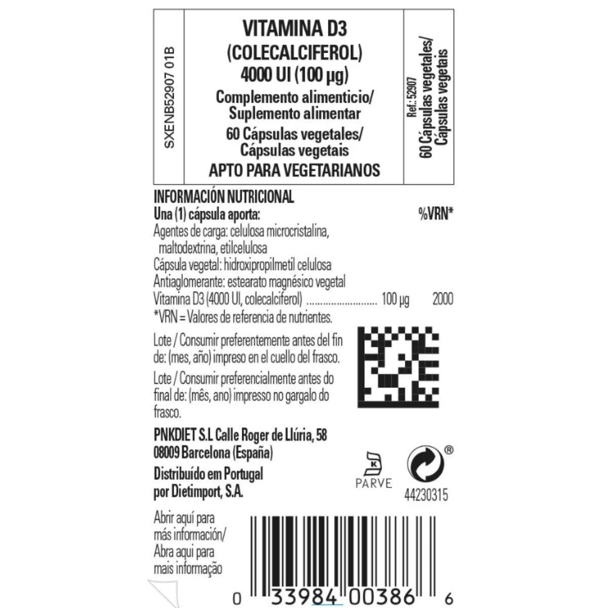 Pack 2x  Vitamina D3 (Colecalciferol) 4000 UI (100 μg) 60 cápsulas vegetales Solgar
