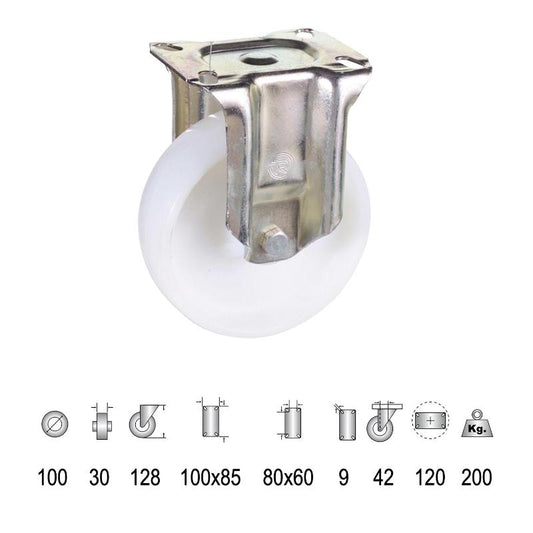 Rueda Industrial Nylon Placa Fija 100 Mm.