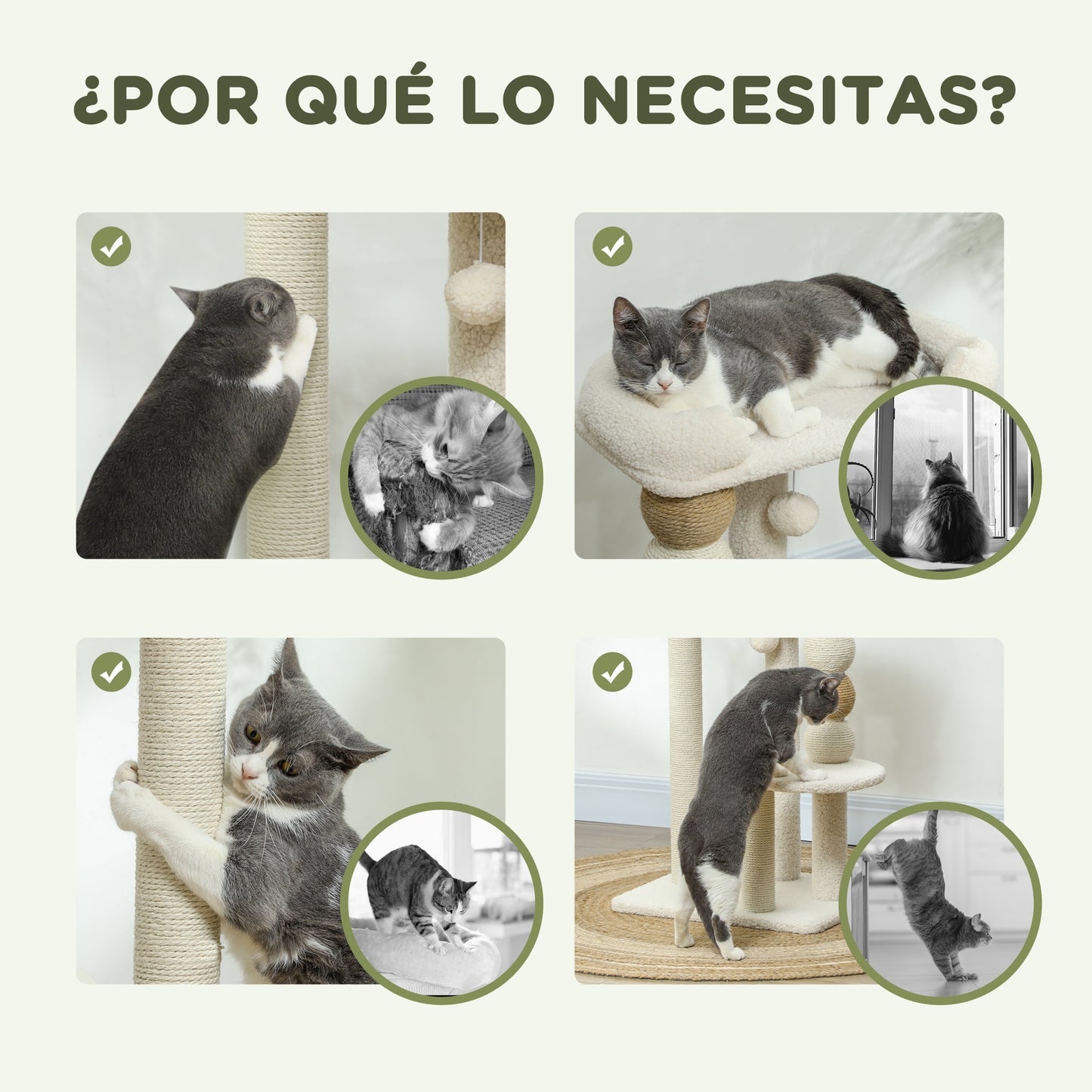 Pawhut Árbol Rascador Para Gatos Altura 76 Cm Revestimiento De Borreguillo Beige_5