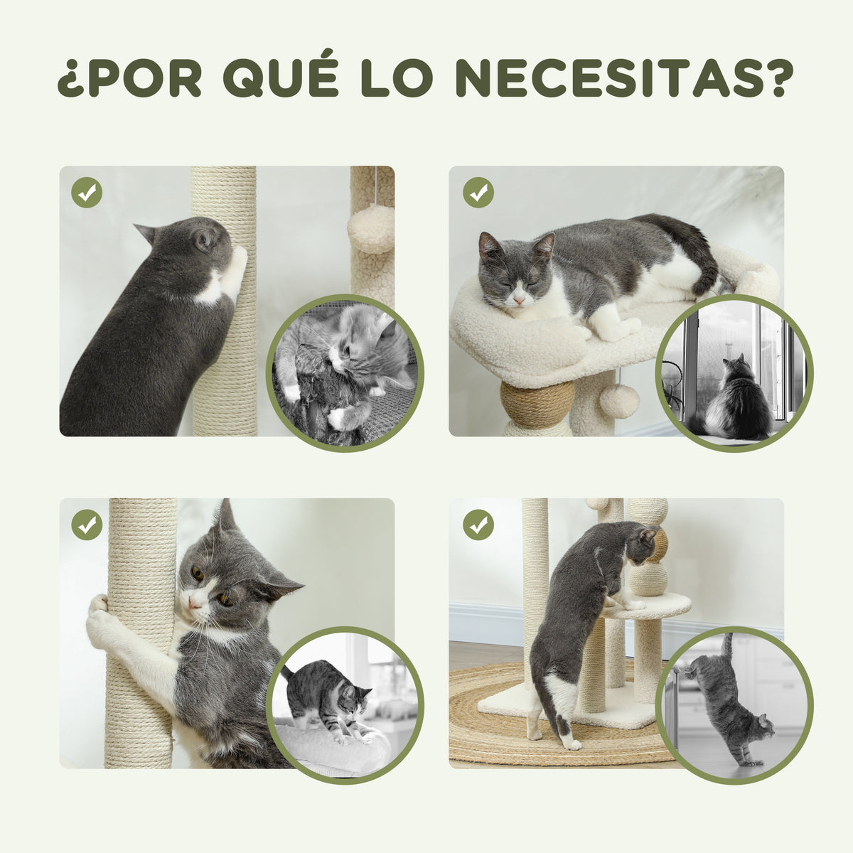 Pawhut Árbol Rascador Para Gatos Altura 76 Cm Revestimiento De Borreguillo Beige_5