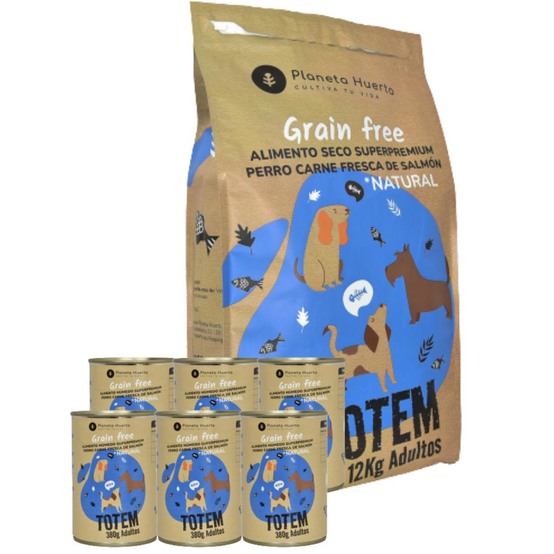 Pack Pienso + Comida Húmeda Perros Superpremium Salmón Planeta Huerto (12 kg + 6 ud)