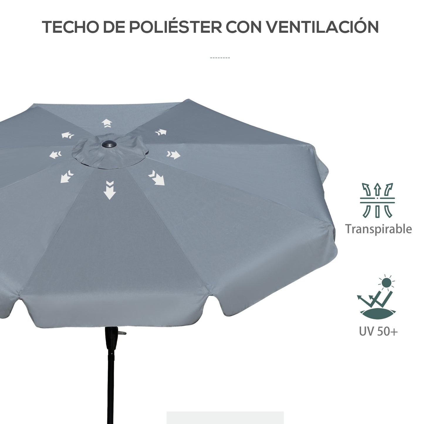 Outsunny Sombrilla De Jardín De Aluminio Ø266x250 Cm Con Ángulo Ajustable Gris_5