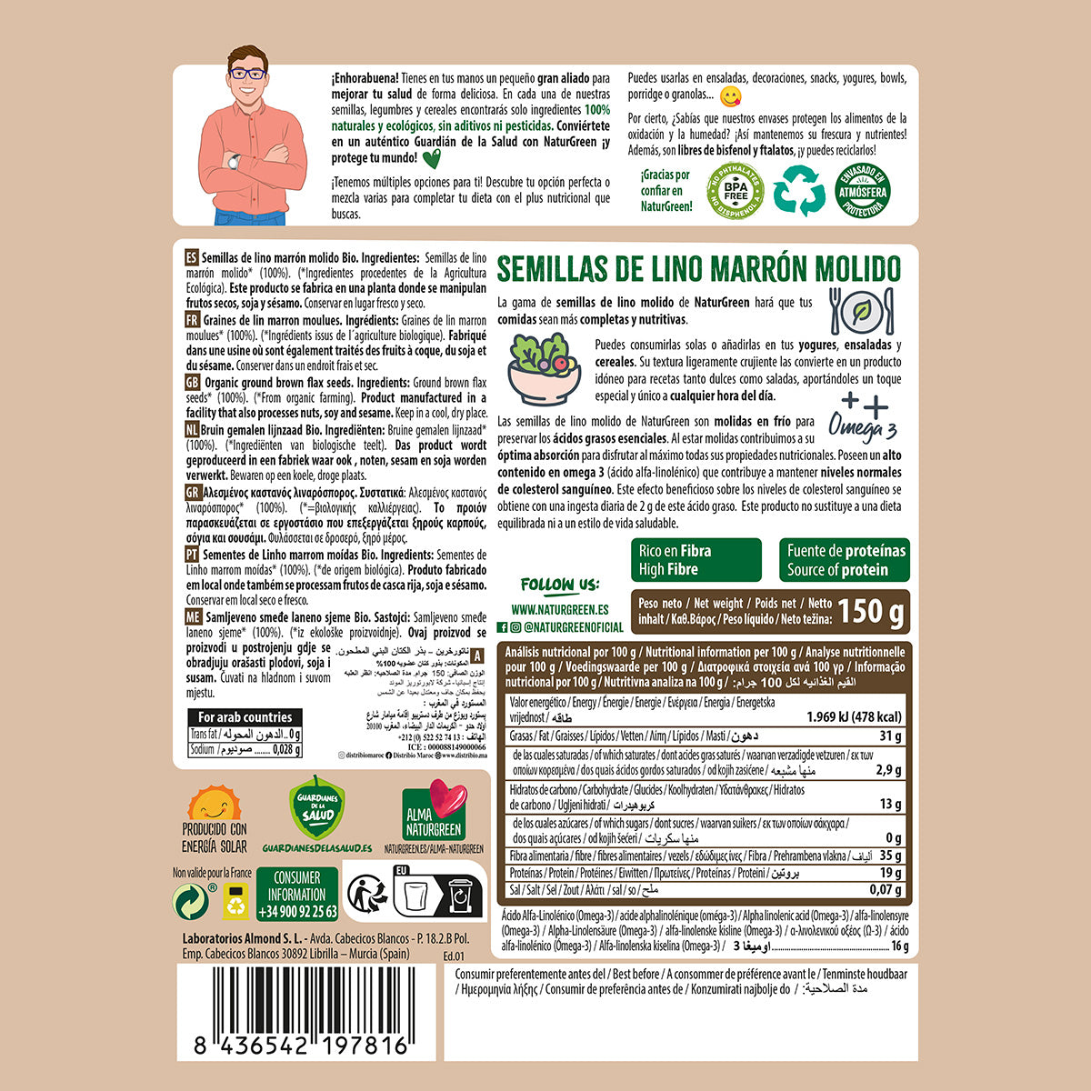 Lino Marrón Molido Bio, Naturgreen,150 g