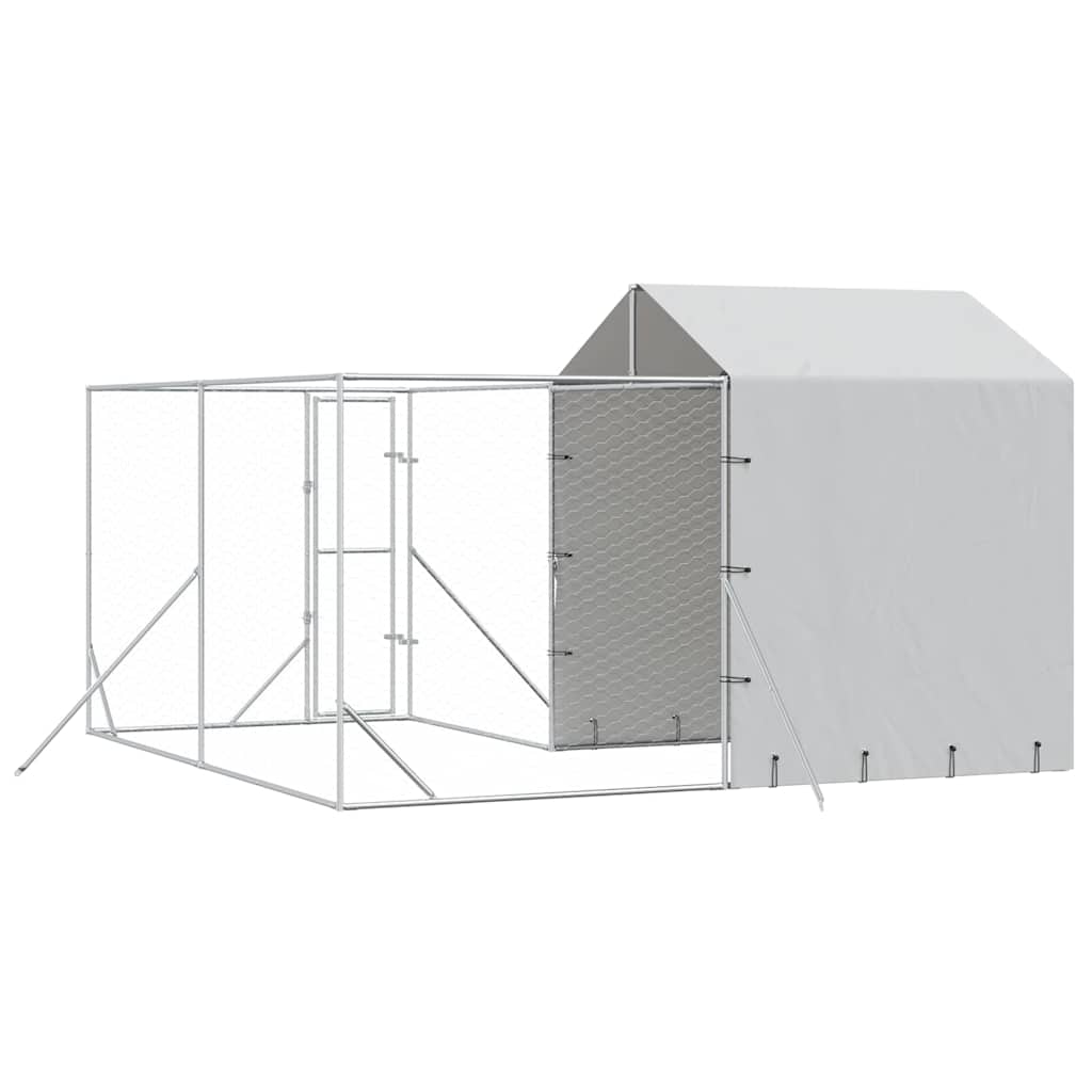 Perrera De Exterior Con Techo Acero Galvanizado Plata 4x4x2,5 M_5