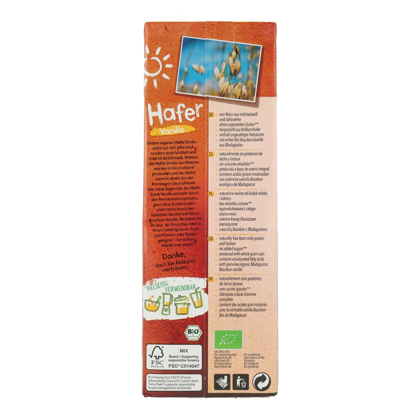 Pack 8 x Bebida de Avena Vainilla Bio Natumi 1 L