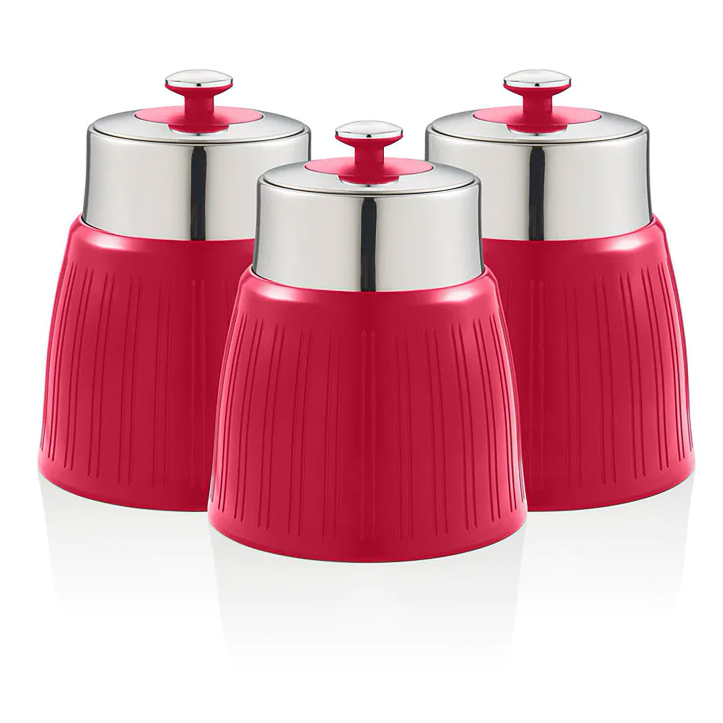 Set 3 Botes Cocina Almacenaje 1,2 L, Plástico Y Acero Inox, Especias, Té ,café, Retro, Vintage Swan Swka1024rn, Rojo