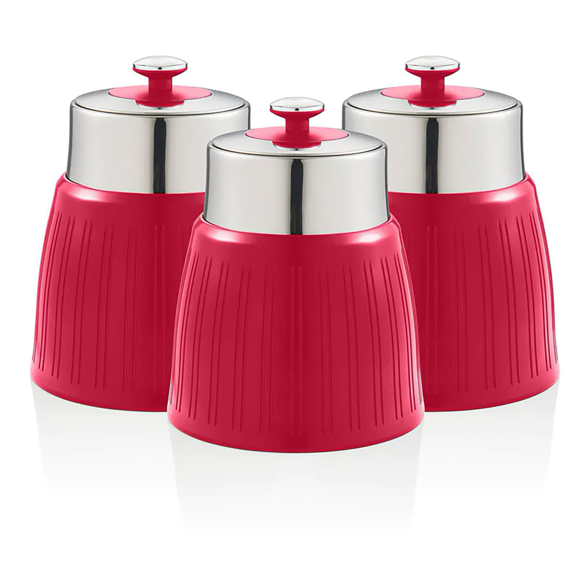 Set 3 Botes Cocina Almacenaje 1,2 L, Plástico Y Acero Inox, Especias, Té ,café, Retro, Vintage Swan Swka1024rn, Rojo