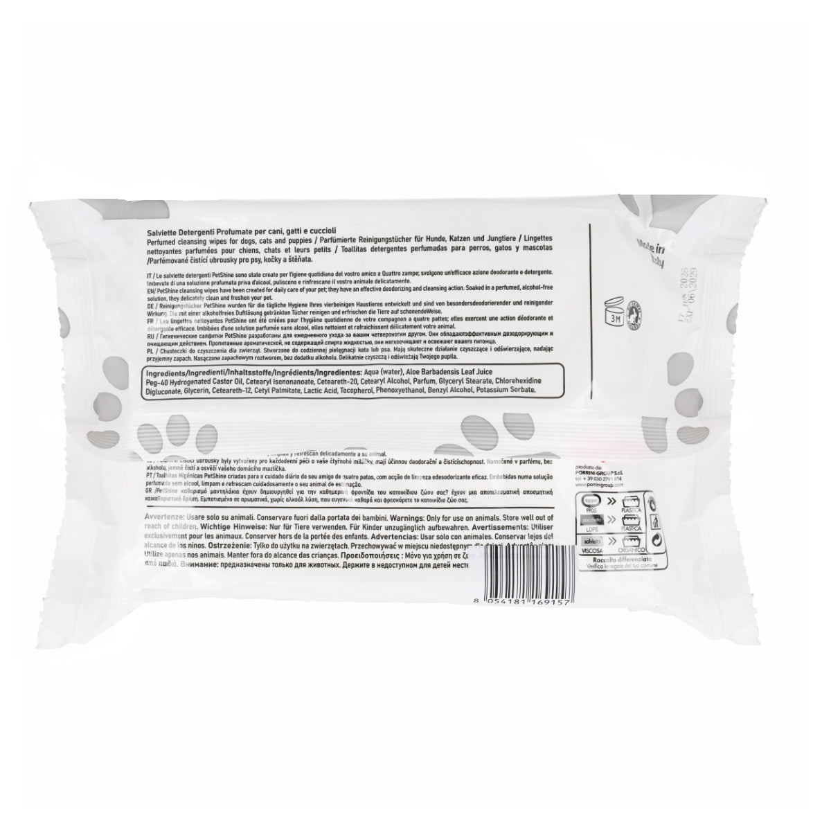 Toallitas Higiene Perro/Gato Clorexidina Porrini 100 toallitas por bolsa
