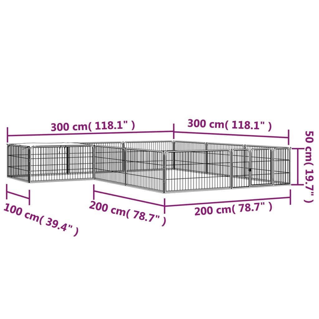 Jaula Perros 12 Paneles Acero Recubierto Polvo Negro 100x50 Cm_5