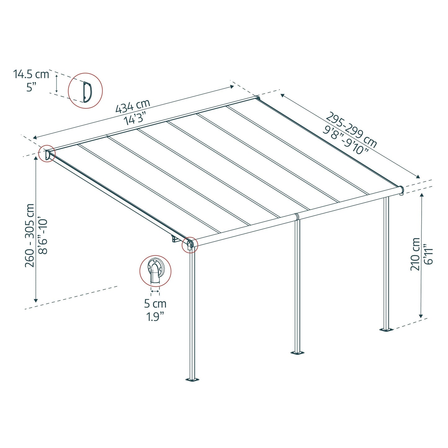 Pérgola adosada Sierra 299x1000035 m gris